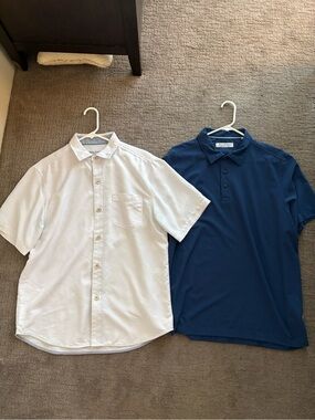 Tommy Bahama Bundle of Two White Button-Down & Navy Polo Shirt Set EUC